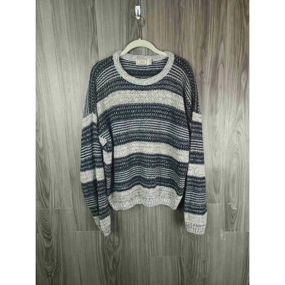 Bugle Boy Vintage Knit Grandpa Dad 90s Sweater  Striped Long Sleeve Crew‎ Neck